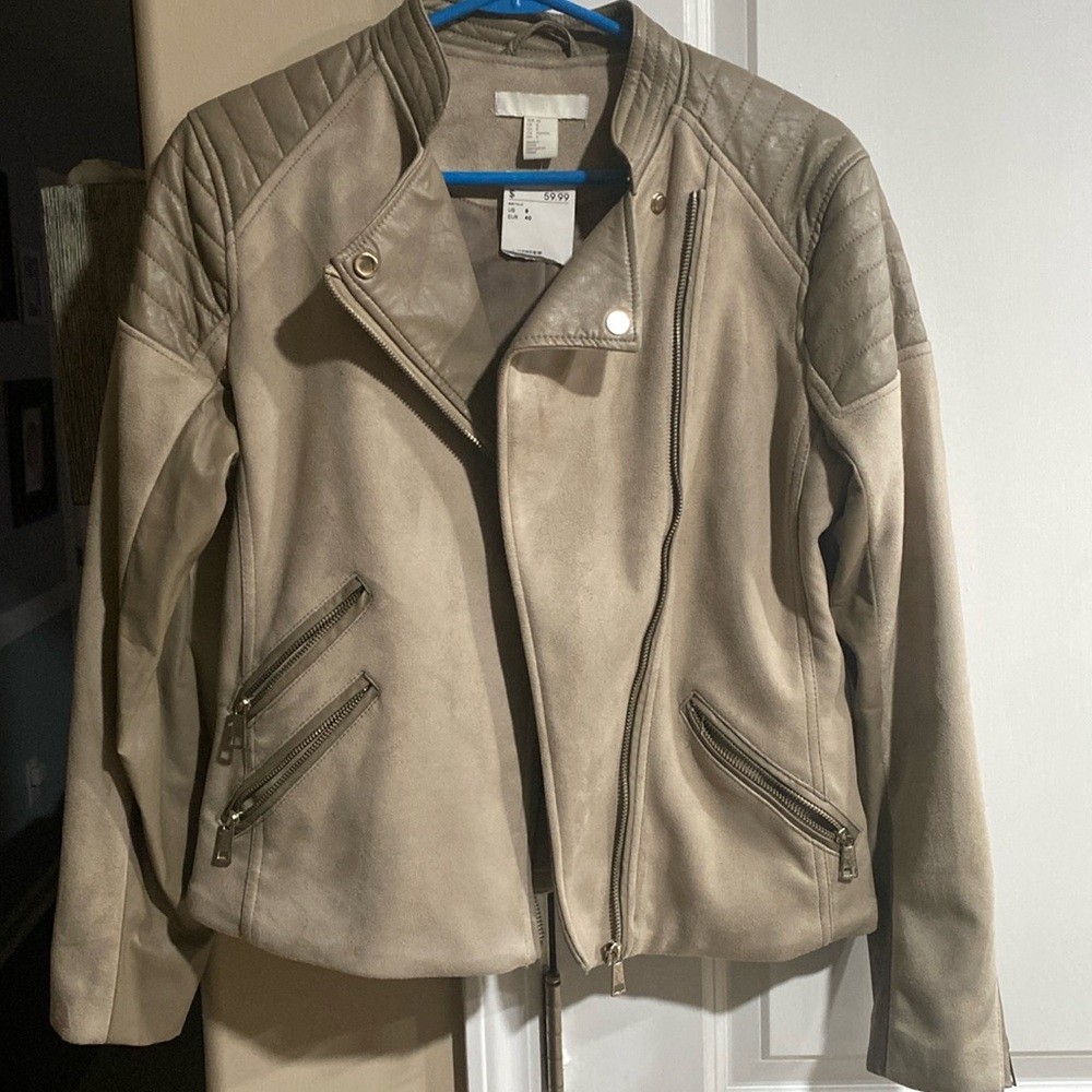 Nwt fall tan waist leather and suede jacket size 8 women.